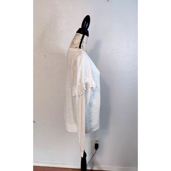 Crown & Ivy White Oversized Sweatshirt 100% Cotton Ruffle Eyelet Top Size M - Picture 9 of 11